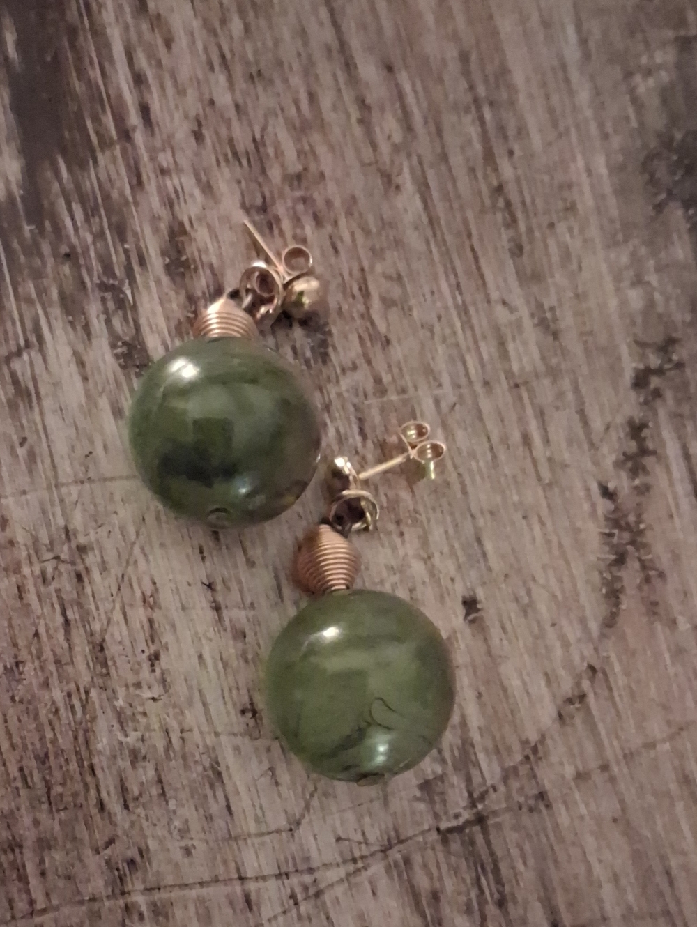 Green Gemstone Drop Earrings with Gold Wire Detail